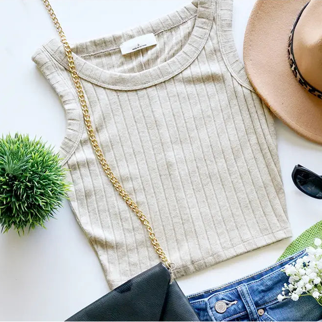 Oatmeal Ribbed Tank Top (Zenana Brnd)