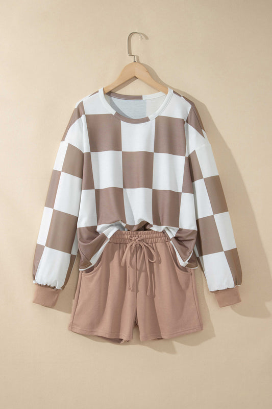 Check Me Out Checkerboard Short Set – Mocha