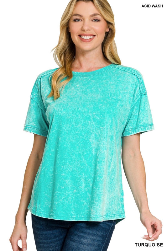Turquoise Acid Wash Tee