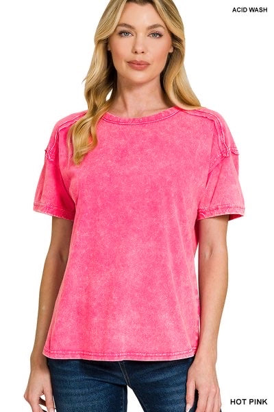 Hot Pink Acid Wash Tee