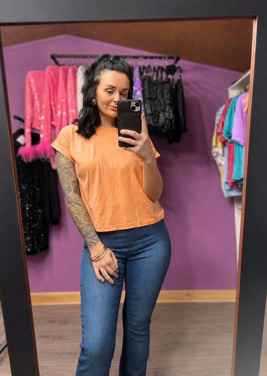 Coral Washed Crop Tee