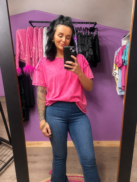 Hot Pink Acid Wash Tee