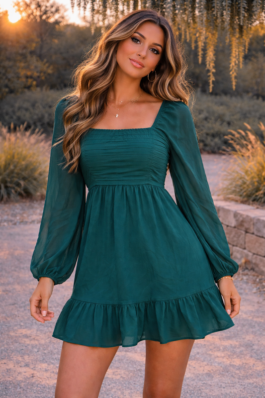 Emerald Square Neck Mini Dress
