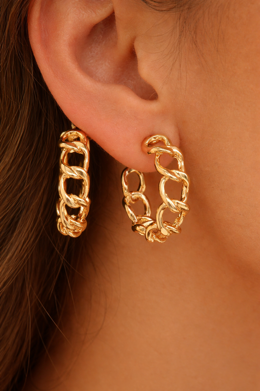 Gold Chain Link Hoop Earrings