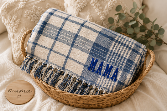 Mama Plaid Woven Throw Blanket