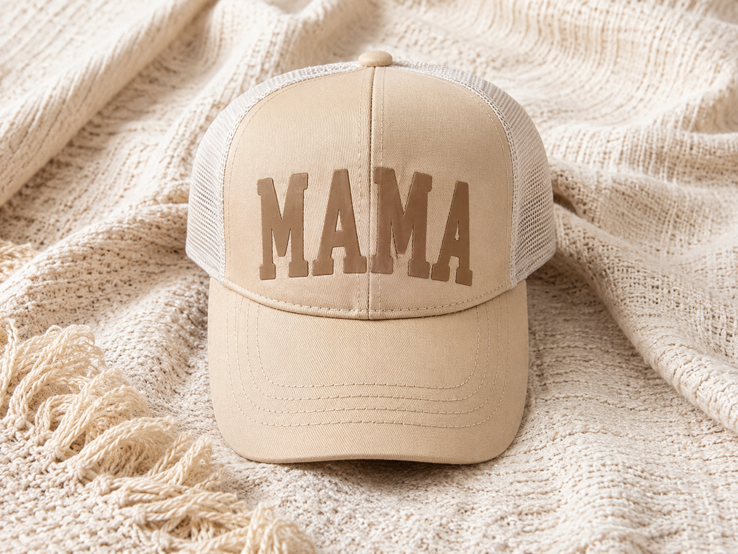 Cream Mama Ponytail Trucker Hat