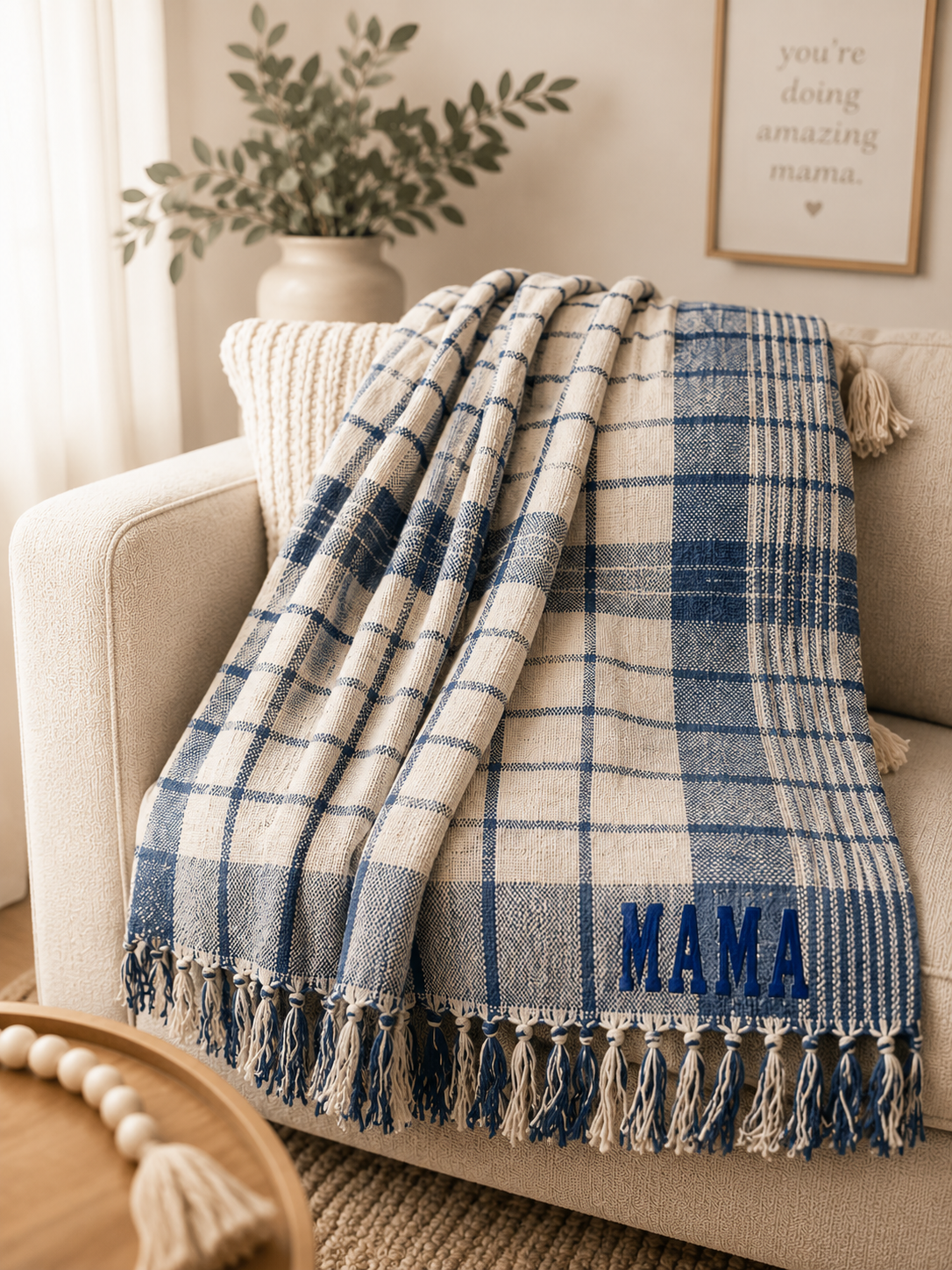 Mama Plaid Woven Throw Blanket
