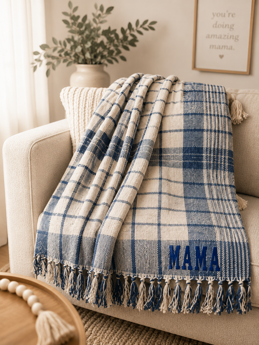Mama Plaid Woven Throw Blanket