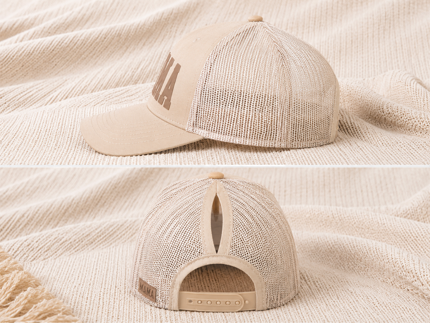 Cream Mama Ponytail Trucker Hat