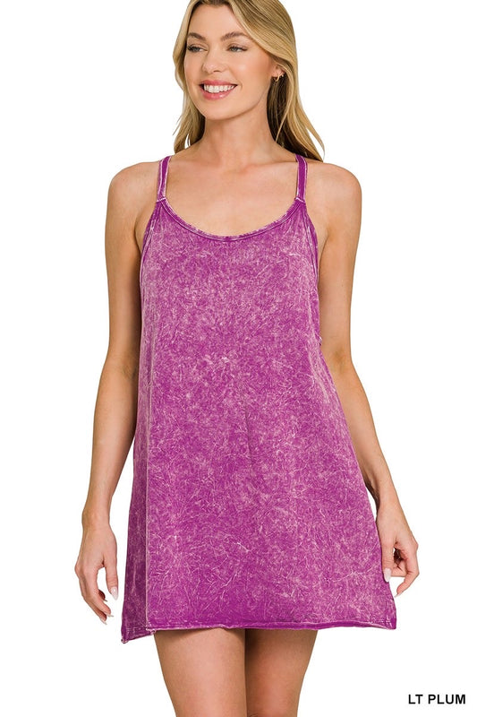 Light Plum Washed Dress with Built-In Shorts