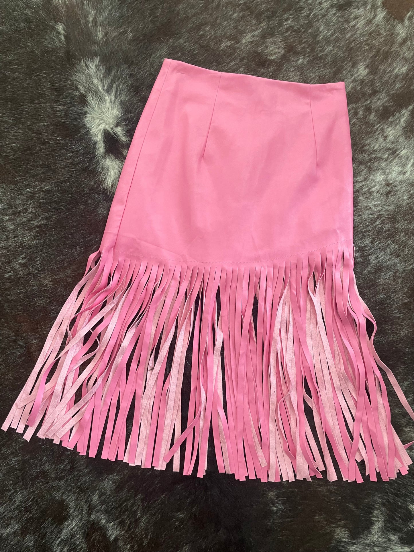 Hot Pink Fringe Mini Skirt