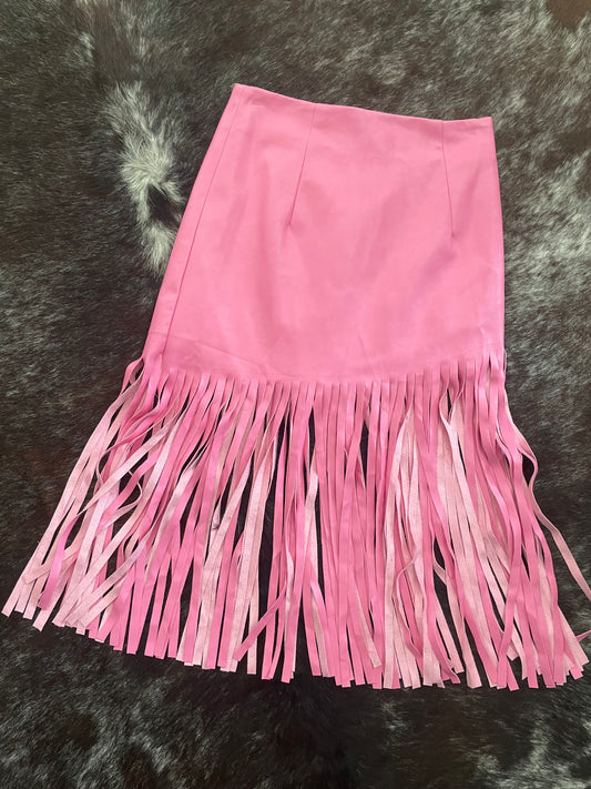 Hot Pink Fringe Mini Skirt