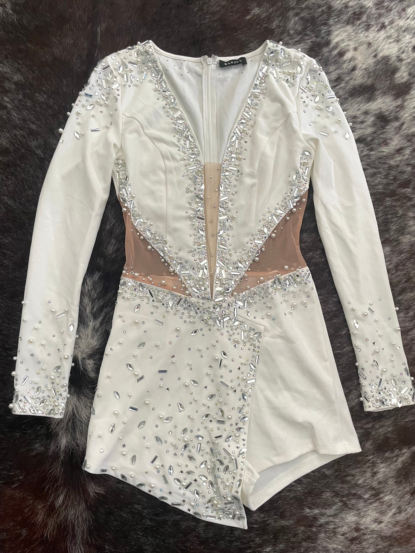 Ivory Rhinestone Glam Romper