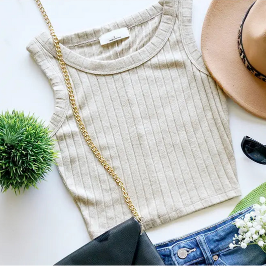 Oatmeal Ribbed Tank Top (Zenana Brnd)