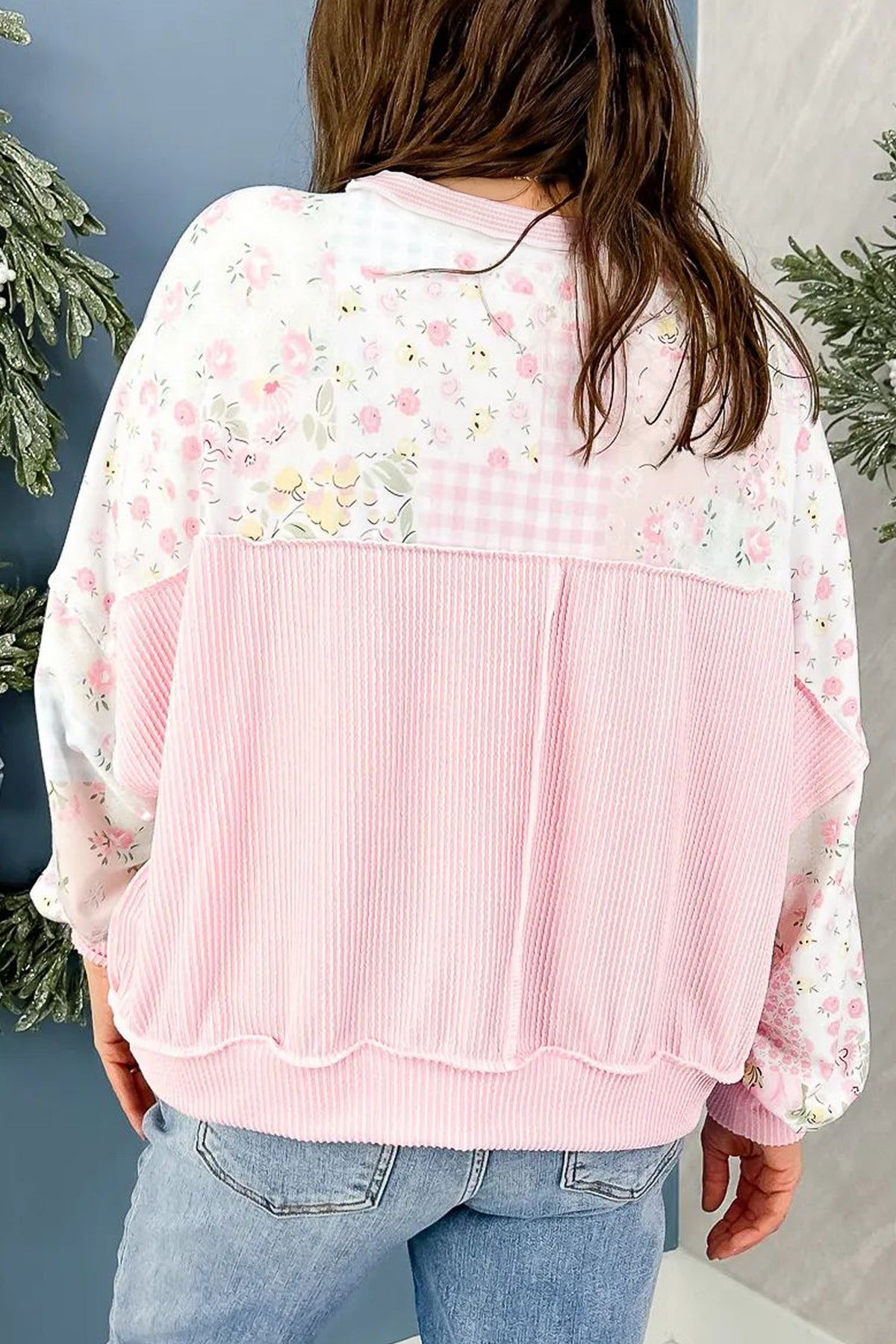 Blushing Blooms Patchwork Pullover – Pink Multi